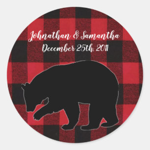 6 - 3" Favor Stickers Red Buffalo Plaid Beer Zwart