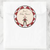 6 - 3" Favor Stickers Red Sock Monkey Argyle (Tas)