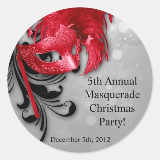 6 - 3" Favor Stickers Rood op Silver Masquerade (Voorkant)