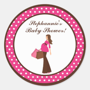 6 - 3" Favor Stickers Roze Mod Moeder Polka Dots