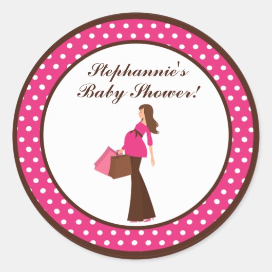 6 - 3" Favor Stickers Roze Mod Moeder Polka Dots (Voorkant)