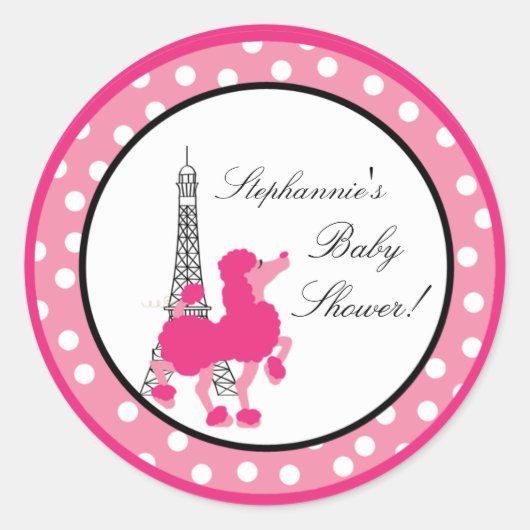 6 - 3" Favor Stickers Roze Poodle Paris Eiffel (Voorkant)