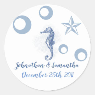 6 - 3" Favor Stickers Seahorse Zee Ocean Beach