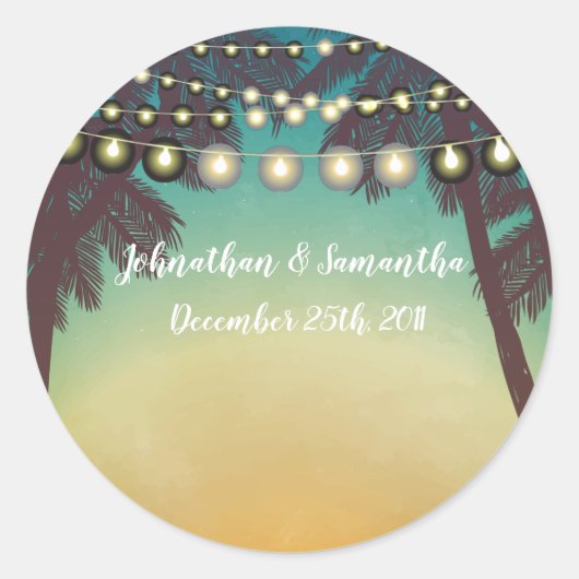 6 - 3" Favor Stickers Strand Sunset Pal Bomen Lich (Voorkant)