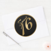 6 - 3" Favor Stickers Sweet 16 Gold Black (Envelop)