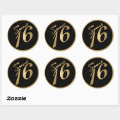6 - 3" Favor Stickers Sweet 16 Gold Black (Vel)