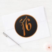 6 - 3" Favor Stickers Sweet 16 Sinaasappel Zwart (Envelop)