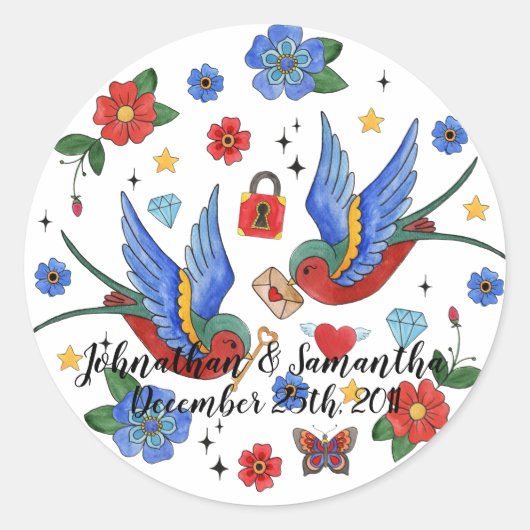 6 - 3" Favor Stickers Traditional Bird Tattoo Spar (Voorkant)