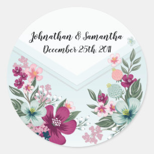 6 - 3" Favor Stickers Tropical Flower op Blue Ombr