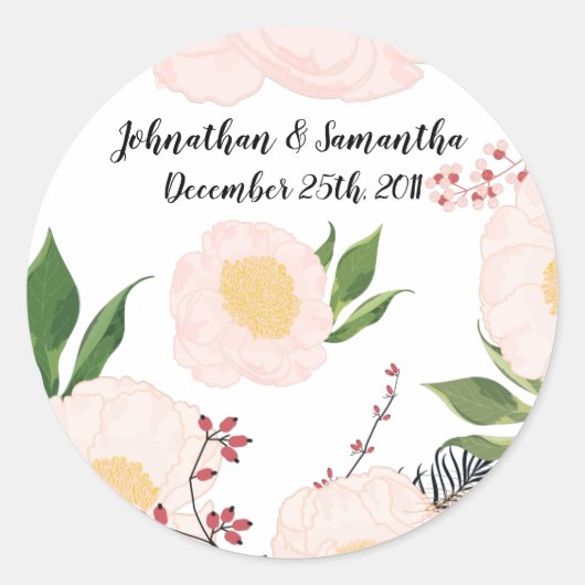 6 - 3" Favor Stickers Witte Bloemen op Whi (Voorkant)