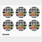 6 - 3"Favor Stickers XMAS Truck Baffalo Plaid Bl (Vel)