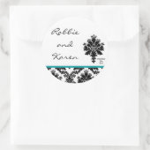 6 - 3"Favor Stickers Zwart Blauwgroen Damask Kant (Tas)