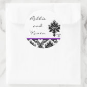 6 - 3"Favor Stickers Zwart Paarse Damask Kant (Tas)