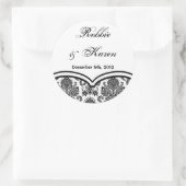 6 - 3"Favor Stickers Zwart Wit Damast Kant Prin (Tas)