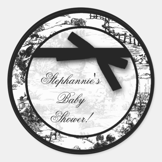 6 - 3" Favor Stickers Zwart Wit Toile Fabric (Voorkant)