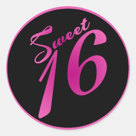6 - 3" Favoriete Stickers Sweet 16 Pink Black Part (Voorkant)