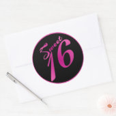 6 - 3" Favoriete Stickers Sweet 16 Pink Black Part (Envelop)