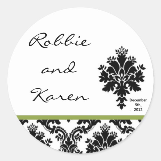 6 - 3" Favoriete Stickers Zwart Groen Damask Kant (Voorkant)