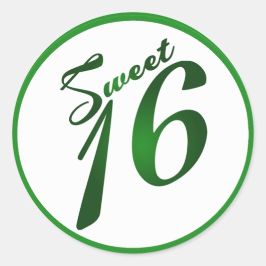 6 - 3-inch Favor Stickers Sweet 16 Green Party (Voorkant)