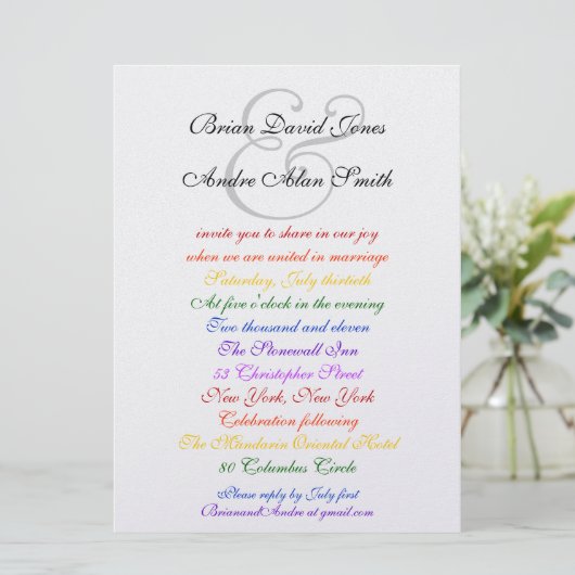 6,5 x 8,75 Gay Wedding Rainbow LGBT Pride Metallic Kaart (Staand voorkant)