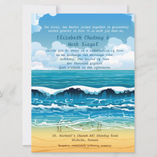 6,5 x 8,75-inch Beach Waves Wedding Invitation Kaart