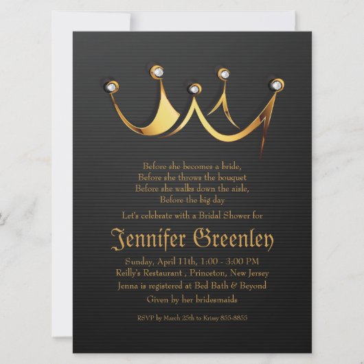 6,5 x 8,75-inch Gold Royal Queen Crown Vrijgezelle Kaart (Voorkant)
