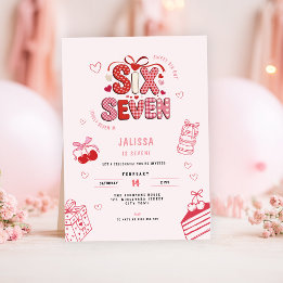 6 7 Birthday for Girls, Pink 7th Kids Party  Kaart