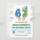 6-7 Birthday Invitation for Boys, Six Seven Meme Kaart (Voorkant)