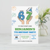 6-7 Birthday Invitation for Boys, Six Seven Meme Kaart (Staand voorkant)
