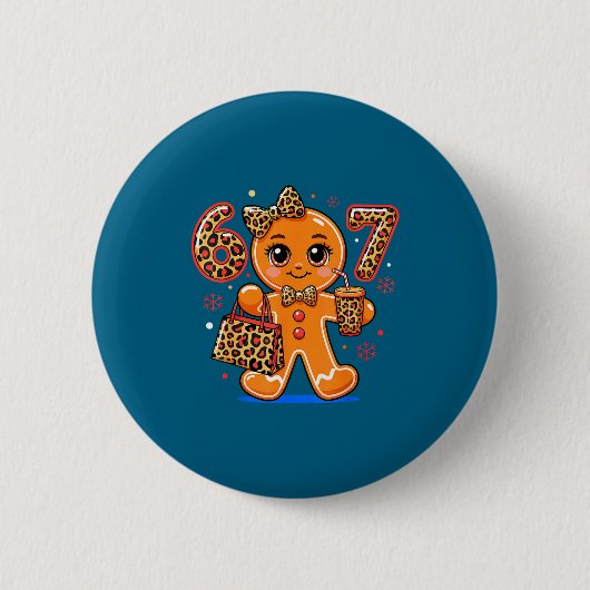 6 7 Christmas Leopard Gingerbread  Ronde Button 5,7 Cm (Voorkant)