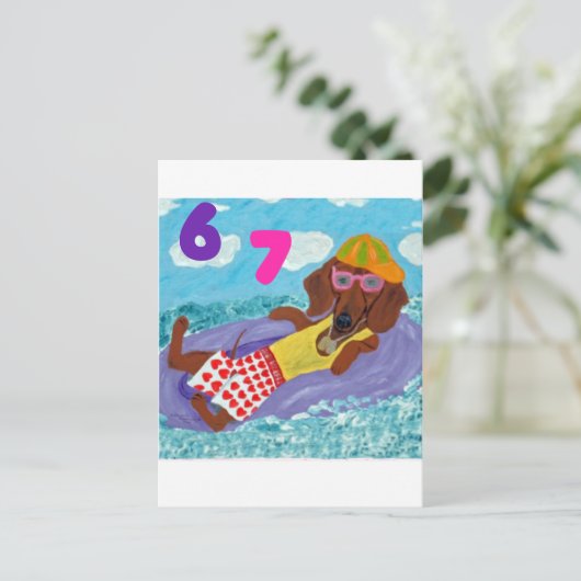 6 7 Dachshund beach bum on float Briefkaart (Staand voorkant)