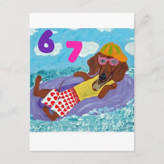 6 7 Dachshund beach bum on float Briefkaart (Voorkant)