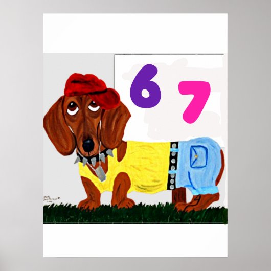 6 7 Dachshund in funny clothes  Poster (Voorkant)