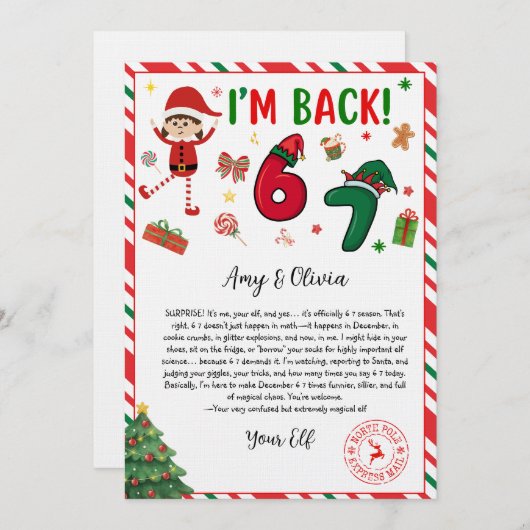 6 7 elf arrival letter - funny elf letter - 67  kaart (Voorkant / Achterkant)