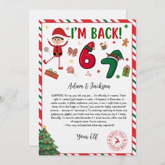 6 7 elf arrival letter - funny elf letter - 67 kaart (Voorkant / Achterkant)