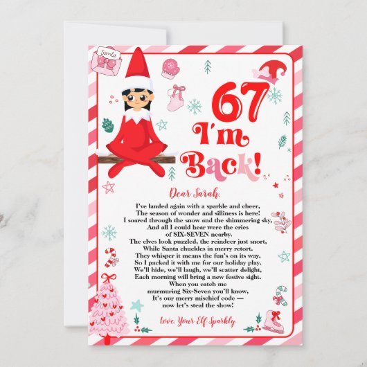 6 7 elf arrival letter girl - funny elf letter 67 feestdagenkaart (Voorkant)