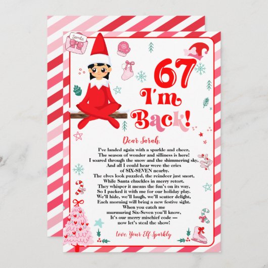 6 7 elf arrival letter girl - funny elf letter 67 feestdagenkaart (Voorkant / Achterkant)