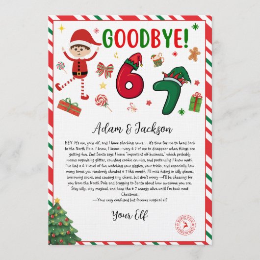 6 7 elf goodbye letter - funny elf letter - 67  kaart (Voorkant)