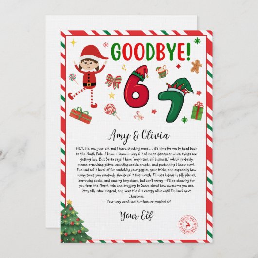 6 7 elf goodbye letter - funny elf letter - 67  kaart (Voorkant / Achterkant)