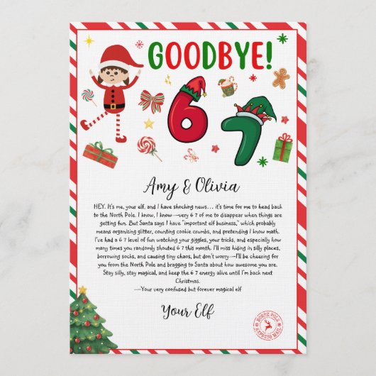 6 7 elf goodbye letter - funny elf letter - 67 kaart (Voorkant)