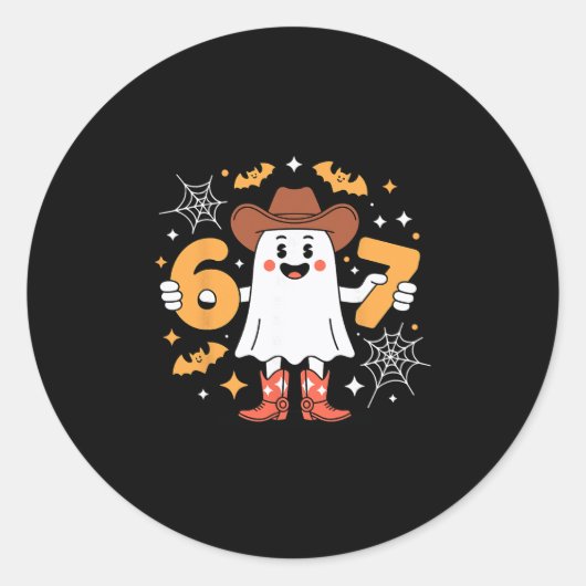 6 7 Halloween Geest 67 Meme Gen Alpha Zes Zeven Ronde Sticker (Voorkant)