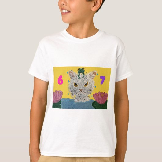 6 7 Mad Cat with frog on its head T-shirt (Voorkant)