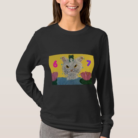 6 7 Mad Cat with frog on its head T-shirt (Voorkant)