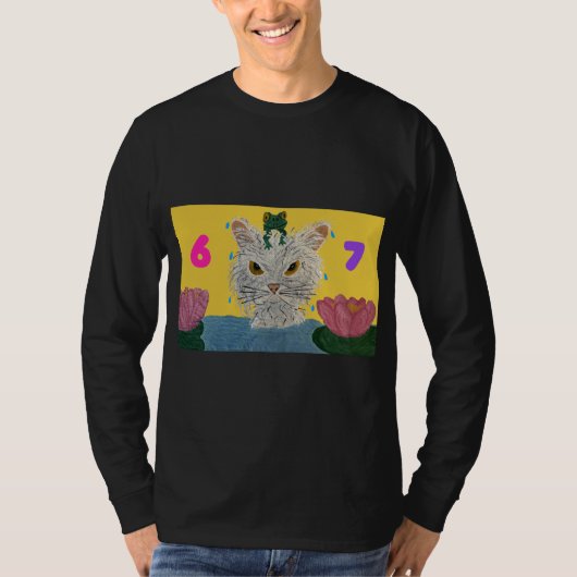 6 7 Mad Cat with frog on its head T-shirt (Voorkant)