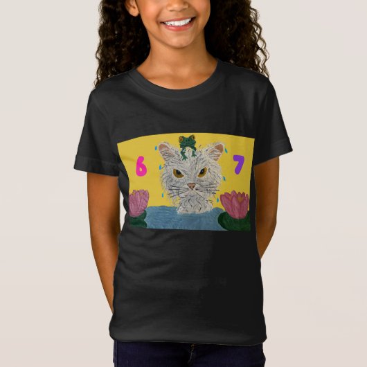6 7 Mad Cat with frog on its head T-shirt (Voorkant)