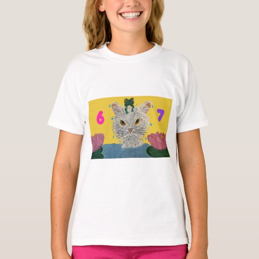 6 7 Mad Cat with frog on its head T-shirt (Voorkant)