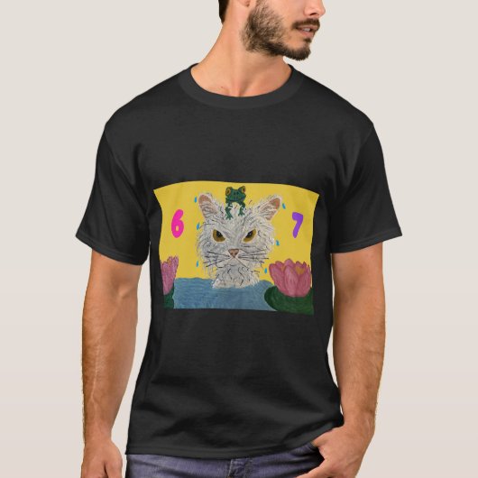 6 7 Mad Cat with frog on its head T-shirt (Voorkant)