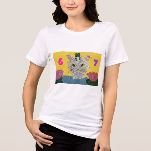 6 7 Mad Cat with frog on its head Tri-Blend Shirt (Voorkant)