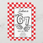 6 7 Meme Birthday Black Checkerboard Invitation Kaart (Voorkant / Achterkant)