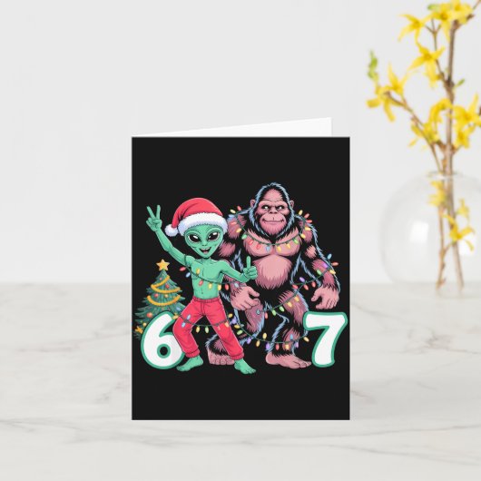 6 7 Meme Christmas Alien Sasquatch Six Seven Fun  Kaart (Gele Bloem)